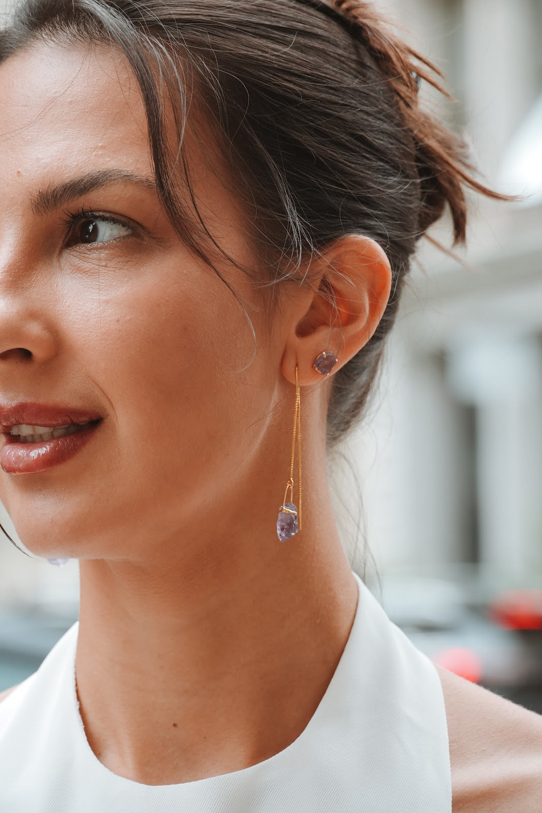 Denguinho Earrings - Gold Amethyst
