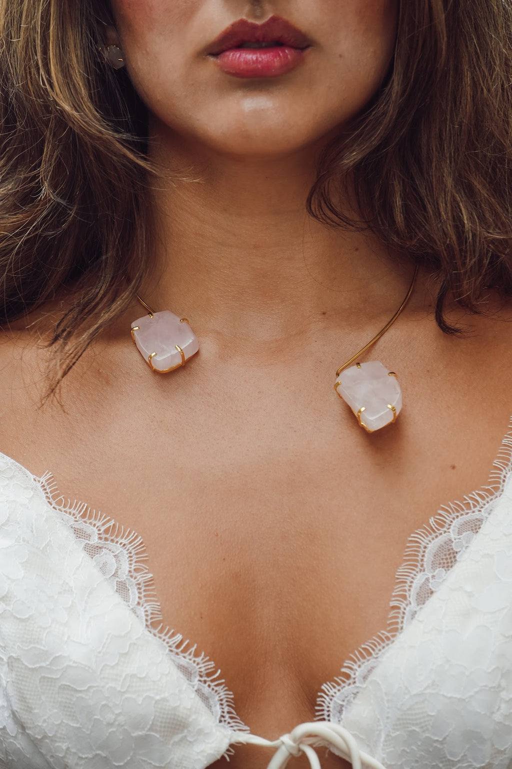 Bossa Necklace - Gold Rose Quartz