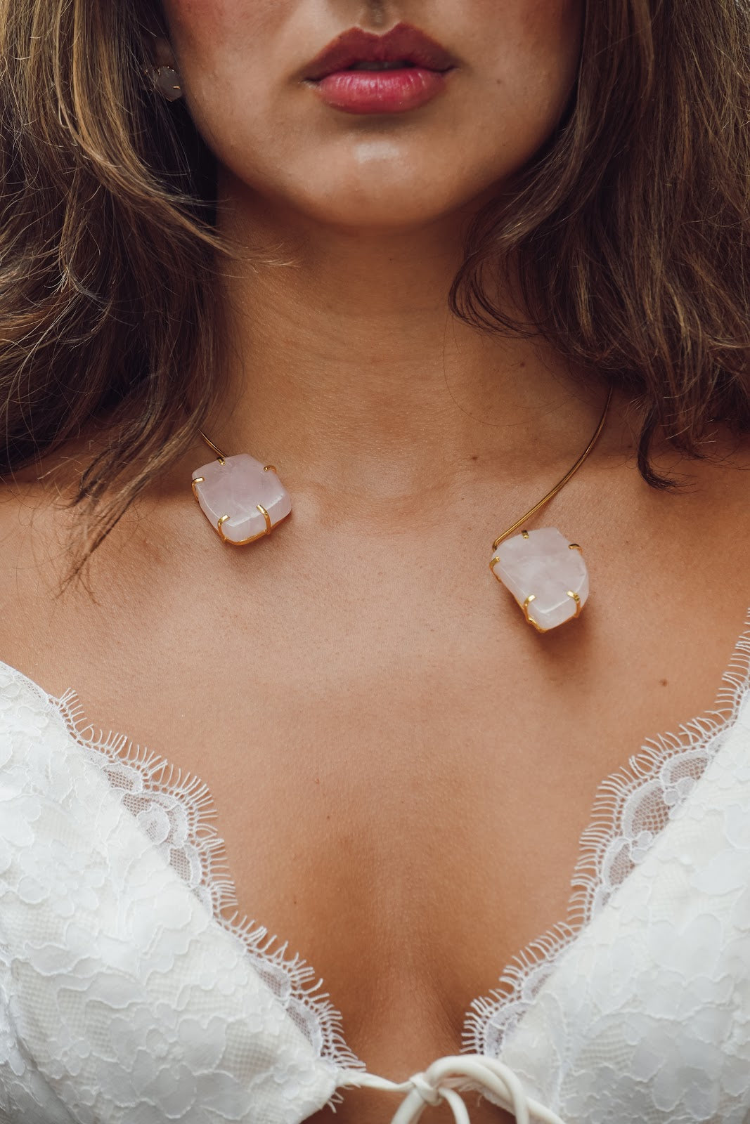 Bossa Necklace - Gold Rose Quartz