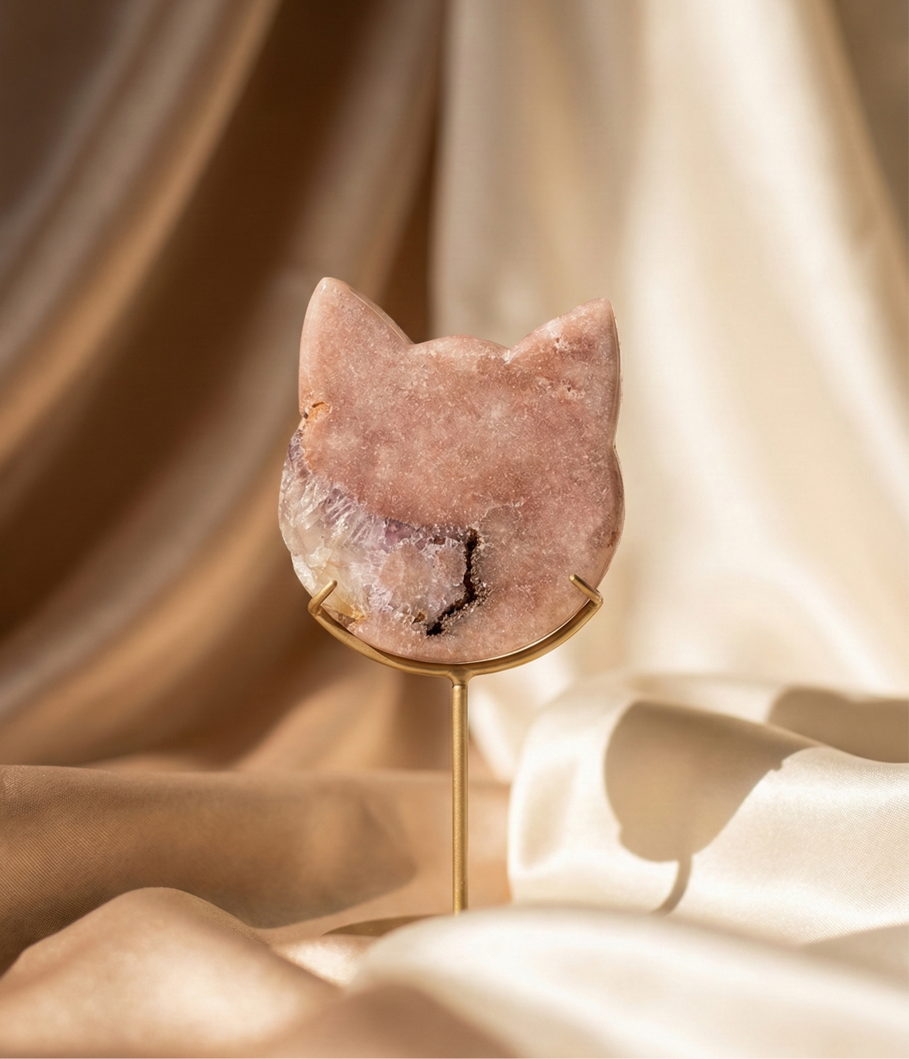 Pink Druzy Amethyst Cat Carving - D