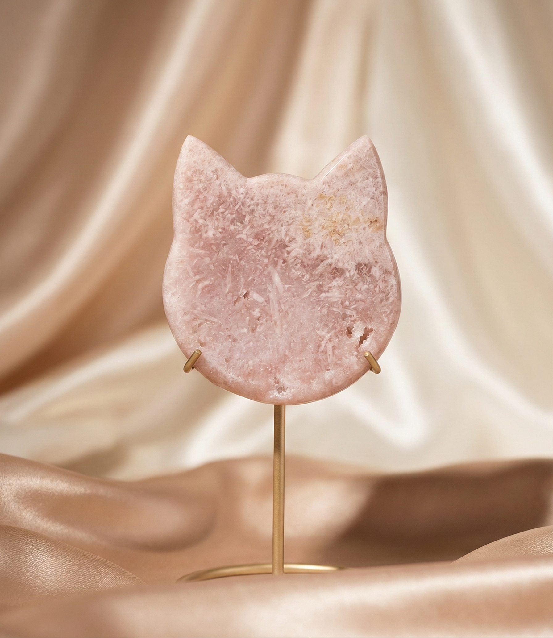 Pink Druzy Amethyst Cat Carving - B