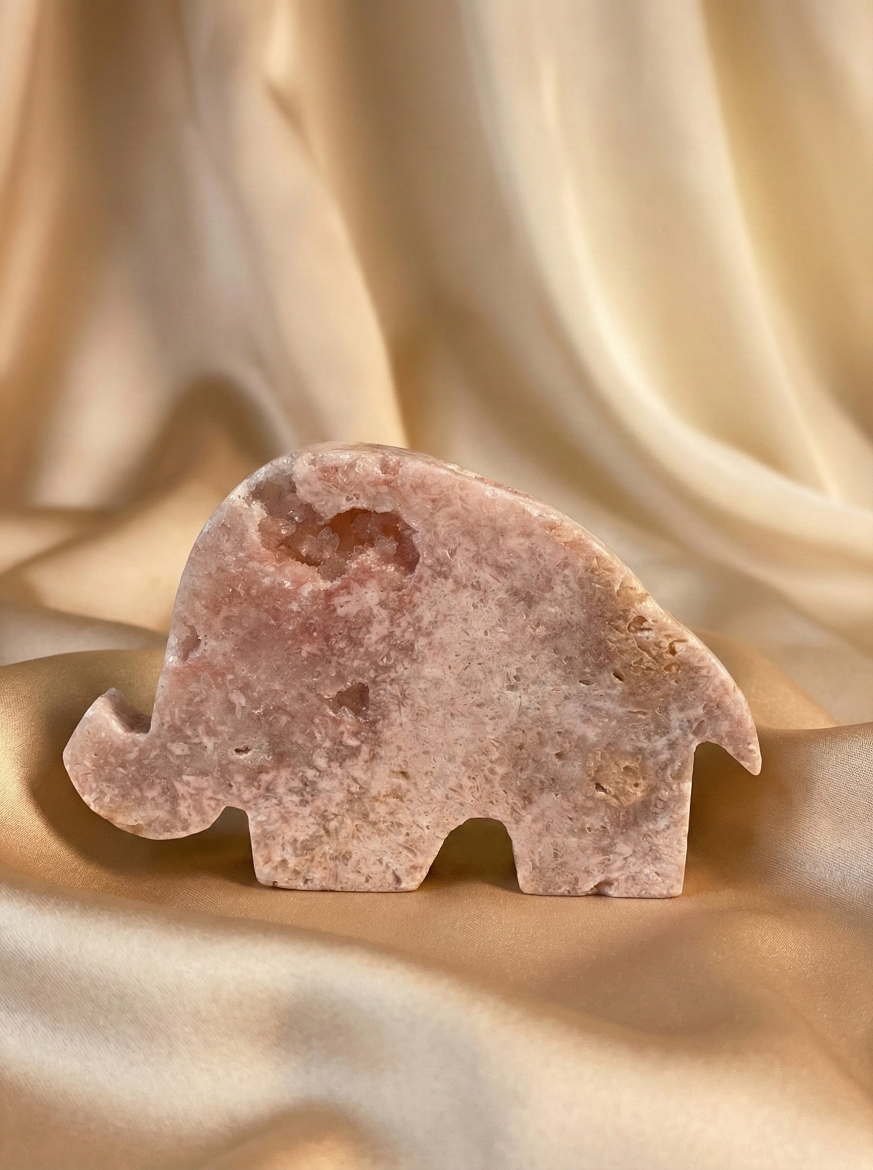Pink Druzy Amethyst Elephant Carving - C