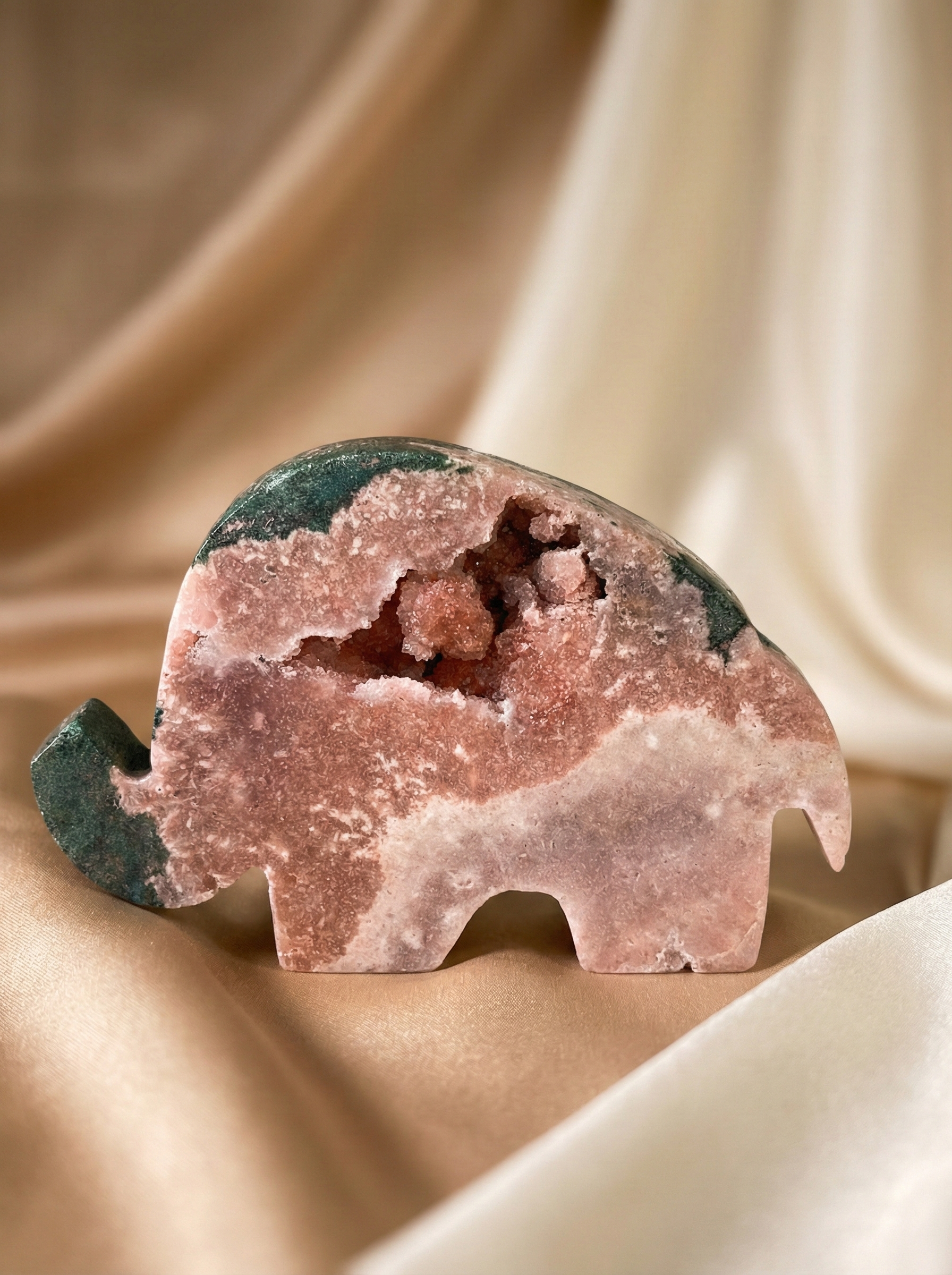 Pink Druzy Amethyst Elephant Carving - A