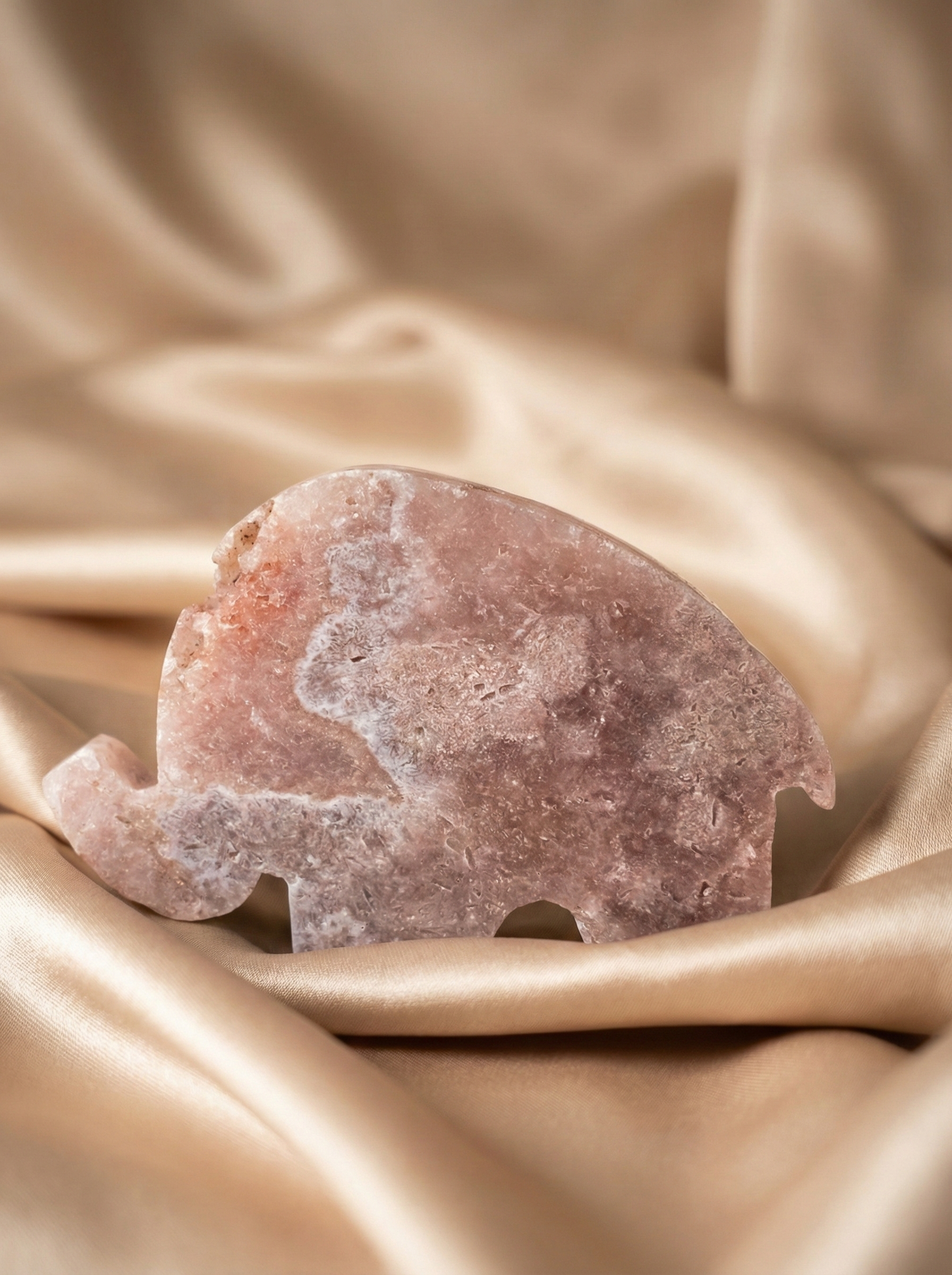 Pink Druzy Amethyst Elephant Carving - B
